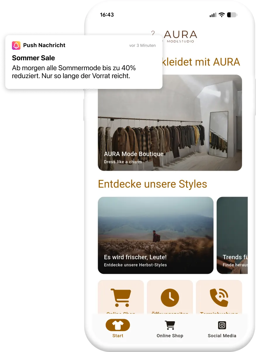 Beispiel einer App für Einzelhändler mit Push-Nachricht
