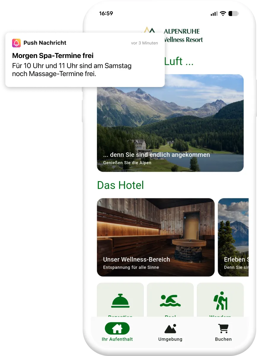 Beispiel einer App für Hotels und Tourismus mit Push-Nachricht