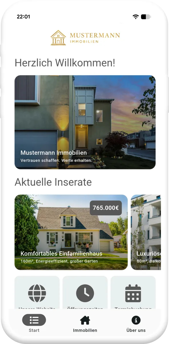 Beispiel einer App für Immobilienmakler mit Push-Nachricht