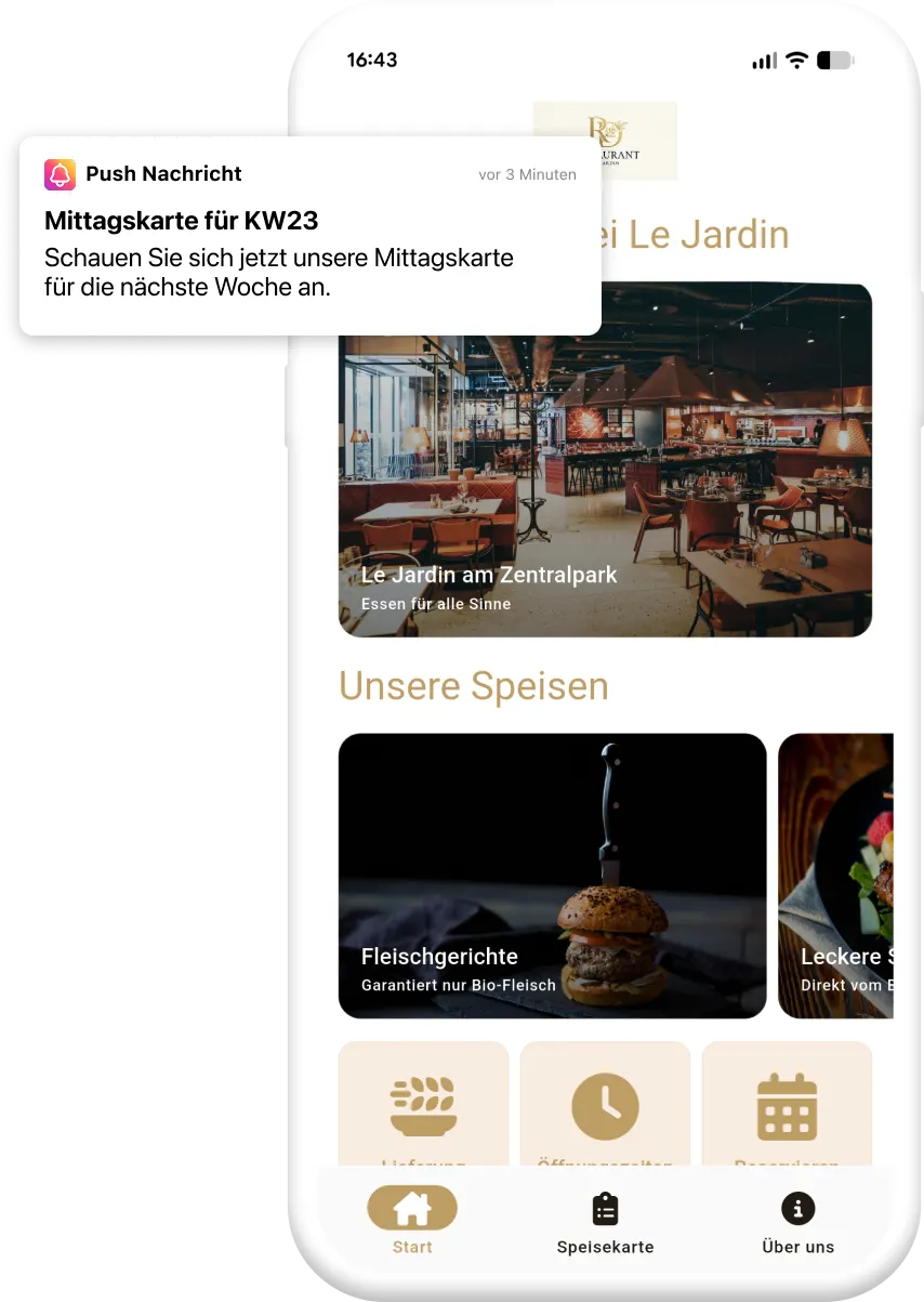 Beispiel einer App für Restaurants und Bars mit Push-Nachricht