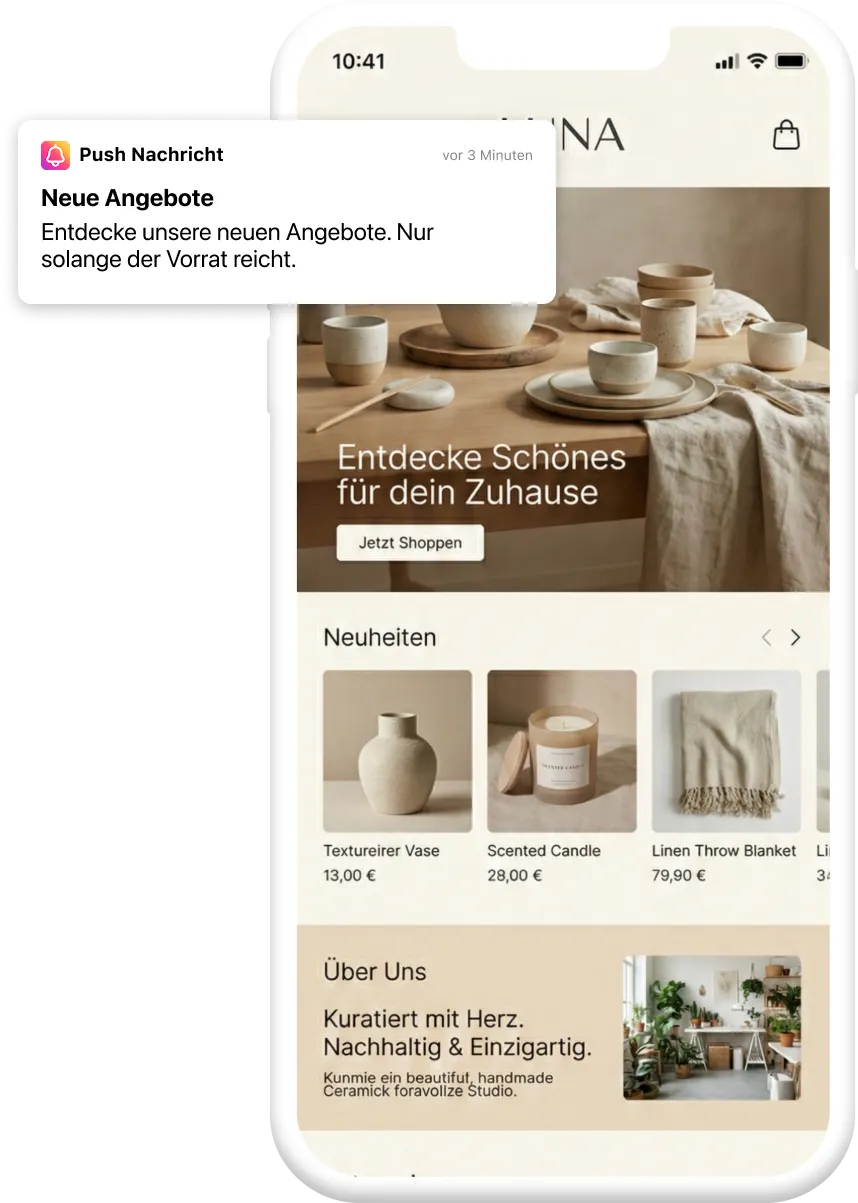 Webseite als App mit Push Nachricht